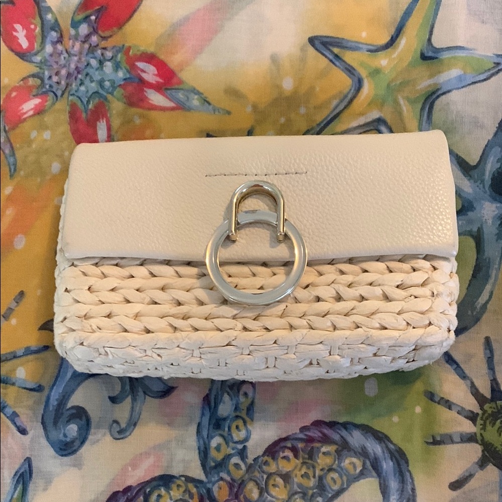 Vince Camuto Cream Woven Straw and leather crossbody / Clutch